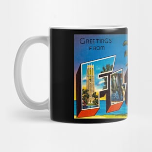 Greetings from Florida. This digitally restored 1930's era vintage postcard is perfect gift for the Florida FL lover and features many historic landmarks Mug